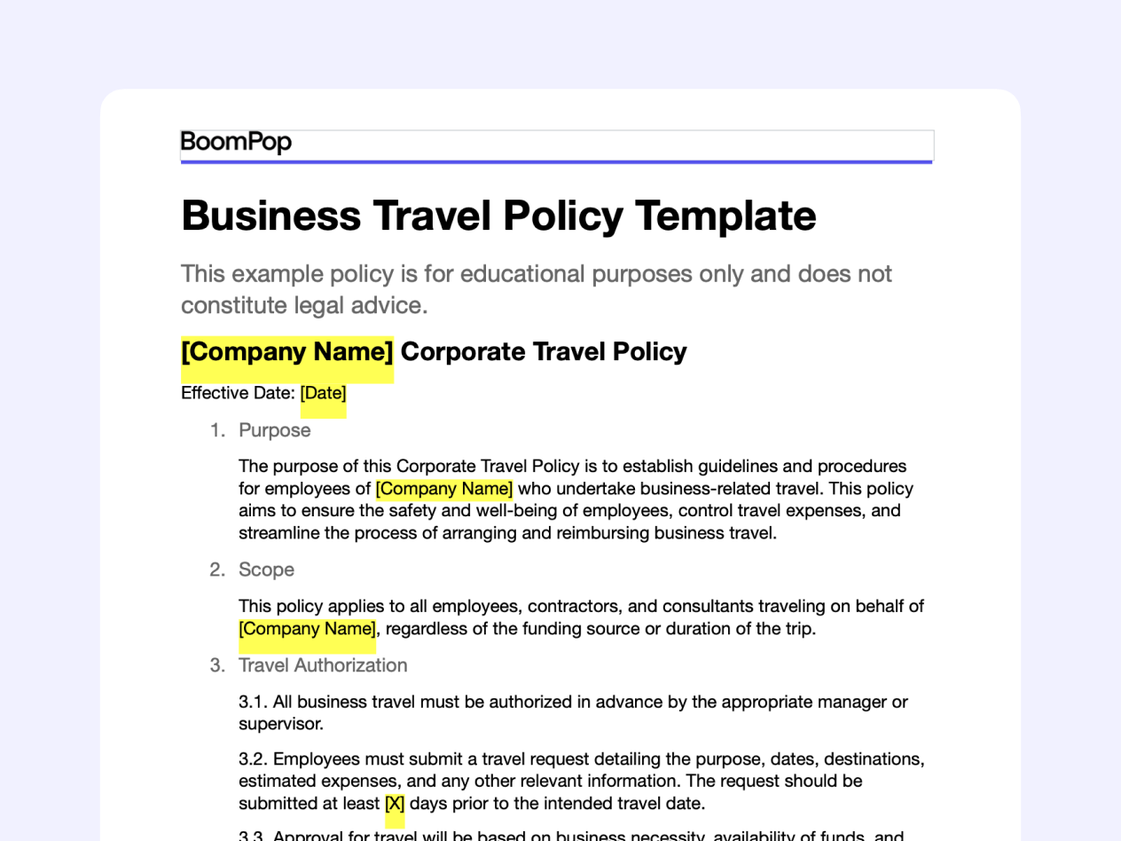 Travel examples policy corporate policies